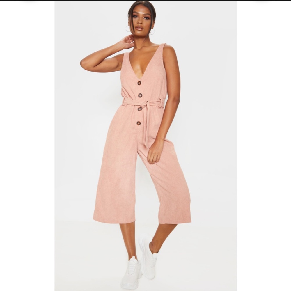 Blush Cord Button Front Culotte Jumpsuit